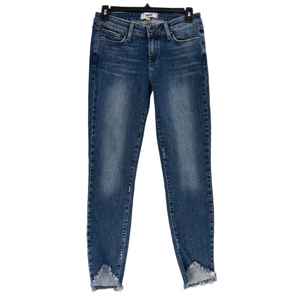 Paige SZ 27 Verdugo Crop Jeans Low-Rise Stretch 5-Pocket Whiskered Zip-Fly Blue - Picture 1 of 12